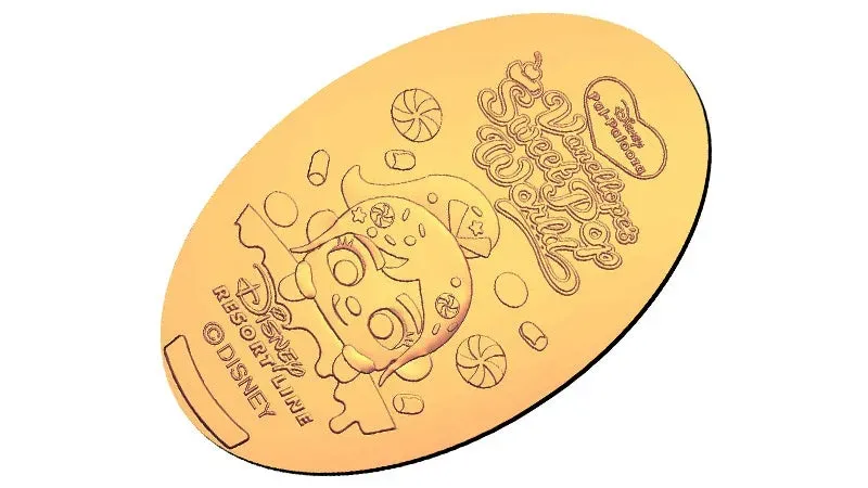 金色のコインの画像で、キャンディーの衣装を着たペネロペのイラスト